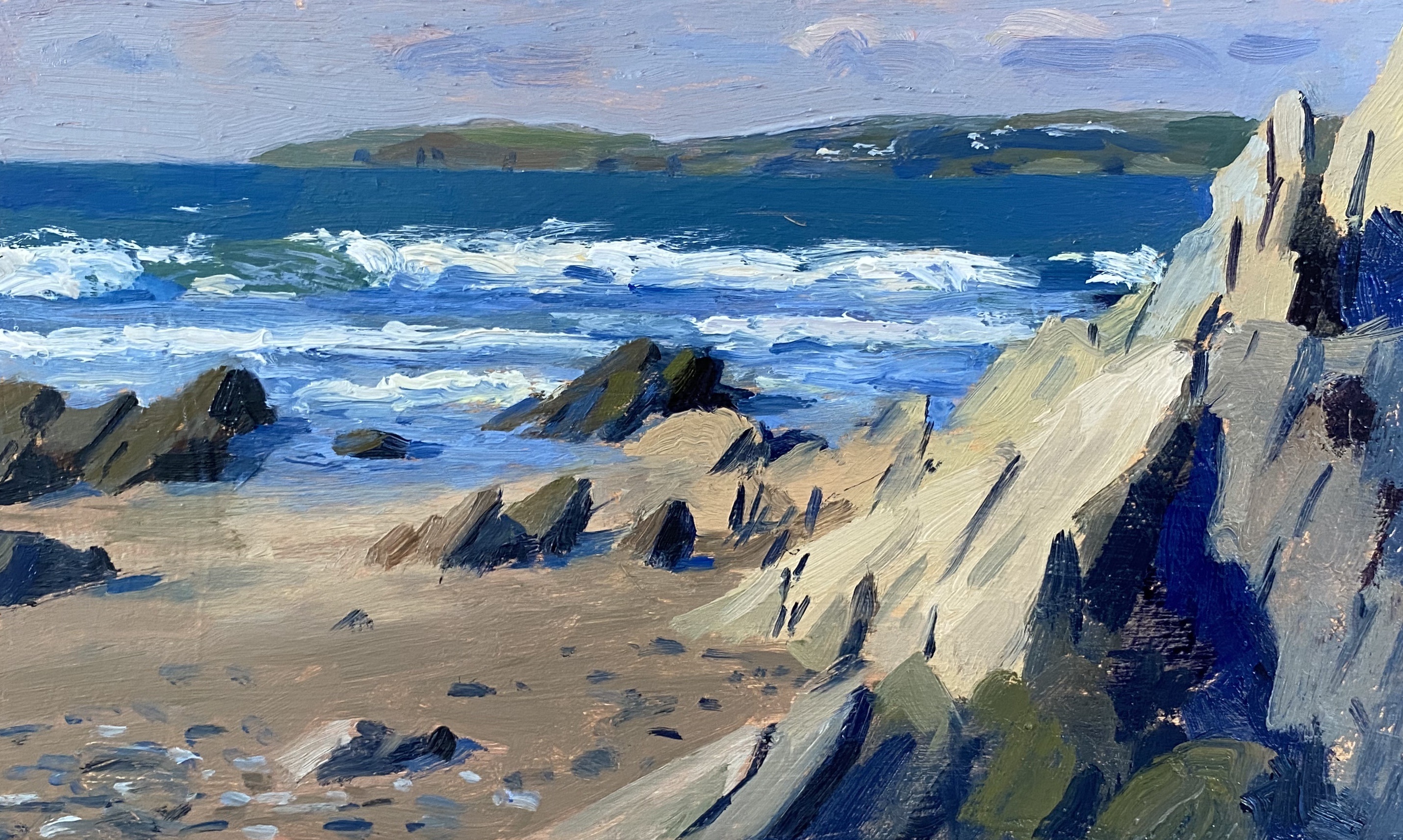 Daisy's painting 'Crashing Waves, Pendower Beach' was exhibited with The Royal Society of Marine Artists