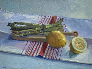 Asparagus and Lemons with Stripey Towel