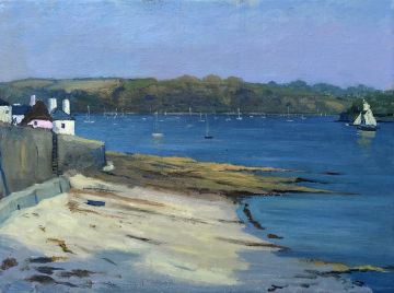 Evening Light on Tresanton Beach And the Sails of a Working Boat coming into Harbour